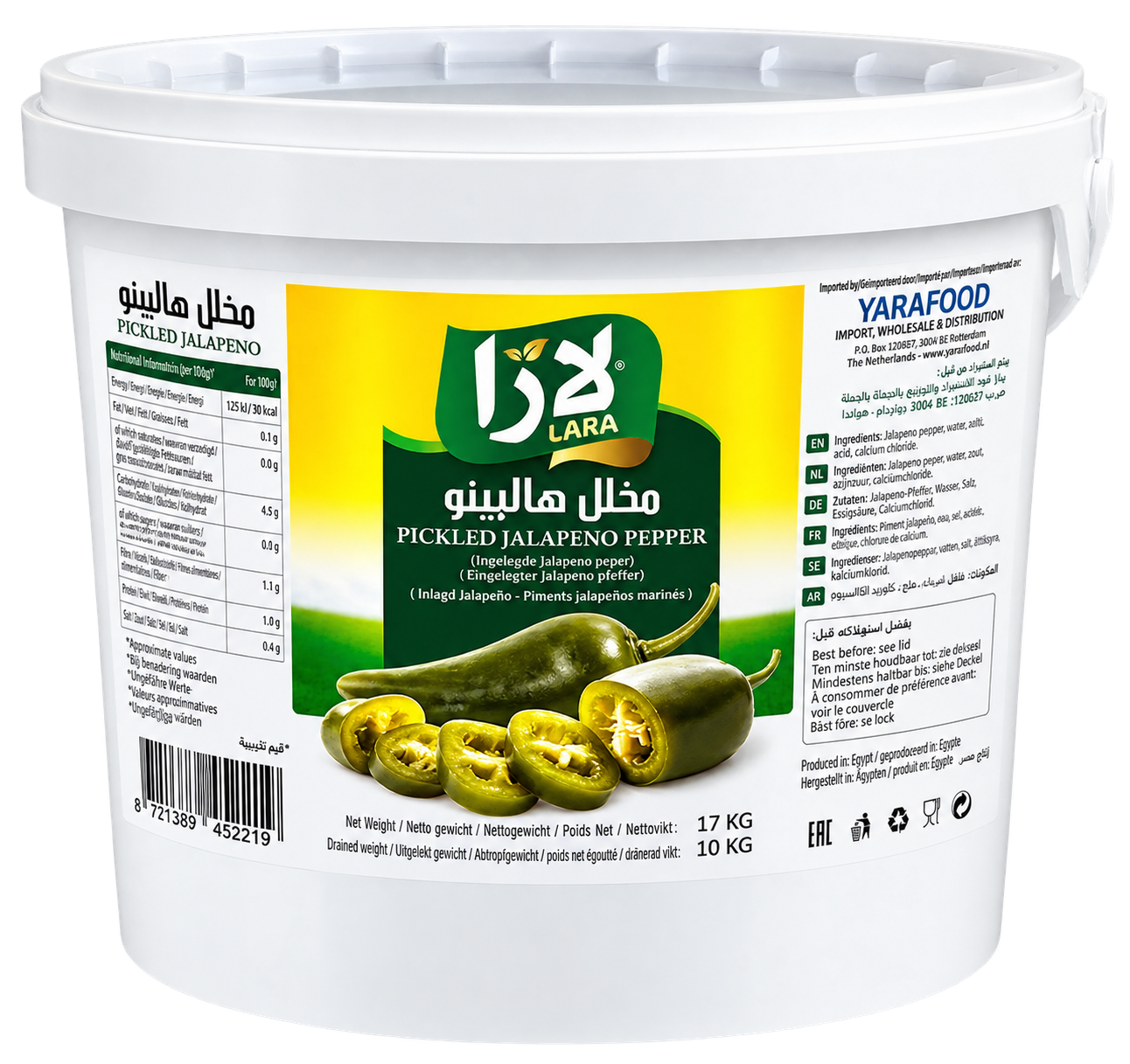 LARA Green Jalapeno Peppers Bucket (10KG*1PC)